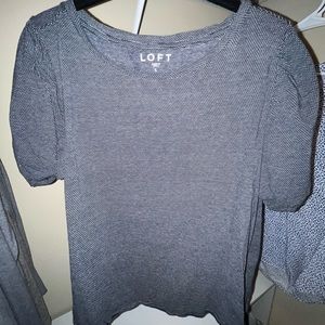 LOFT puff sleeve blue and white top